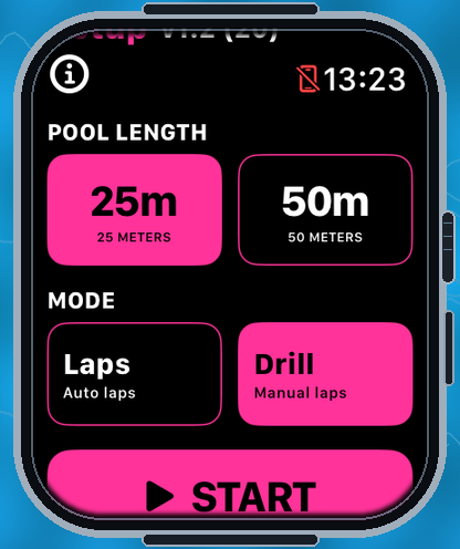 SwimAppPlus workout setup screen