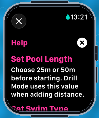 SwimAppPlus help screen