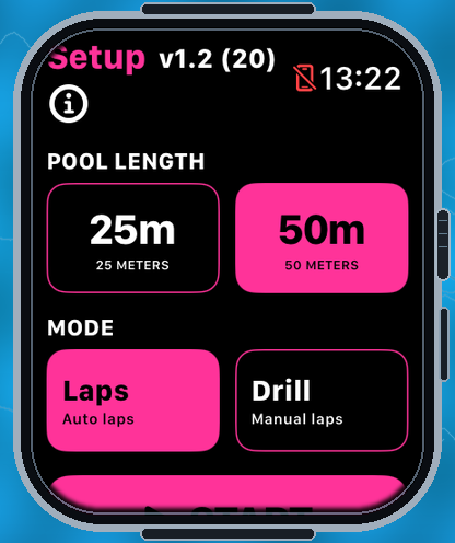 SwimAppPlus lap mode setup screen